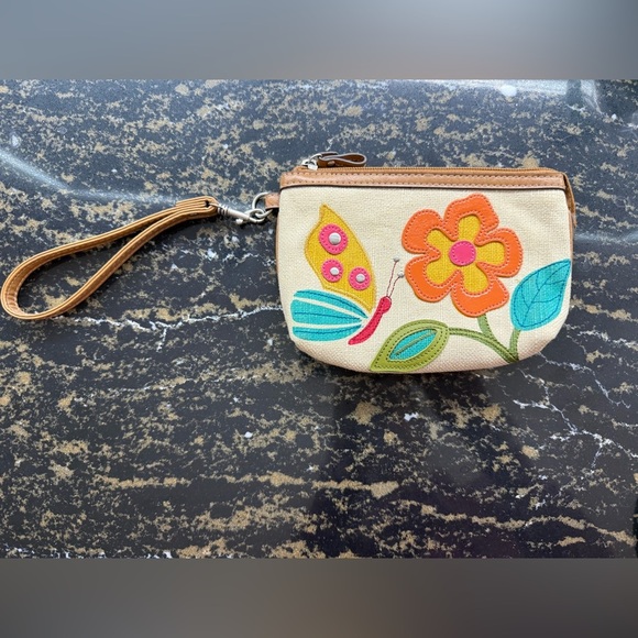 Relic Handbags - Relic Beige Wristlet with Colorful Butterfly and Flower